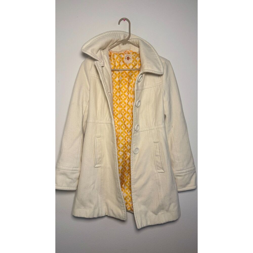 Tulle Womens Small Cream Wool Blend Coat Retro Mod Geometric Lined Button Front